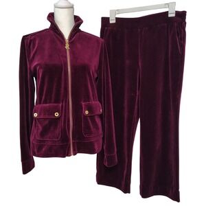 Vintage Y2K Lauren Ralph Lauren Womens Track Suit Set Small Petite Velour Maroon